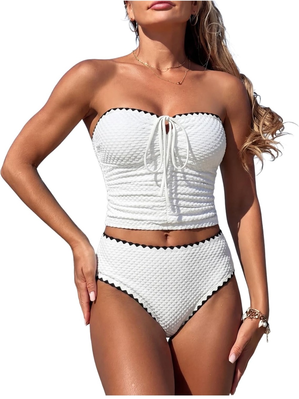 Strapless Swimsuits Bandeau Color Block Tankini Set Tummy Control M. 2054/bb1-1